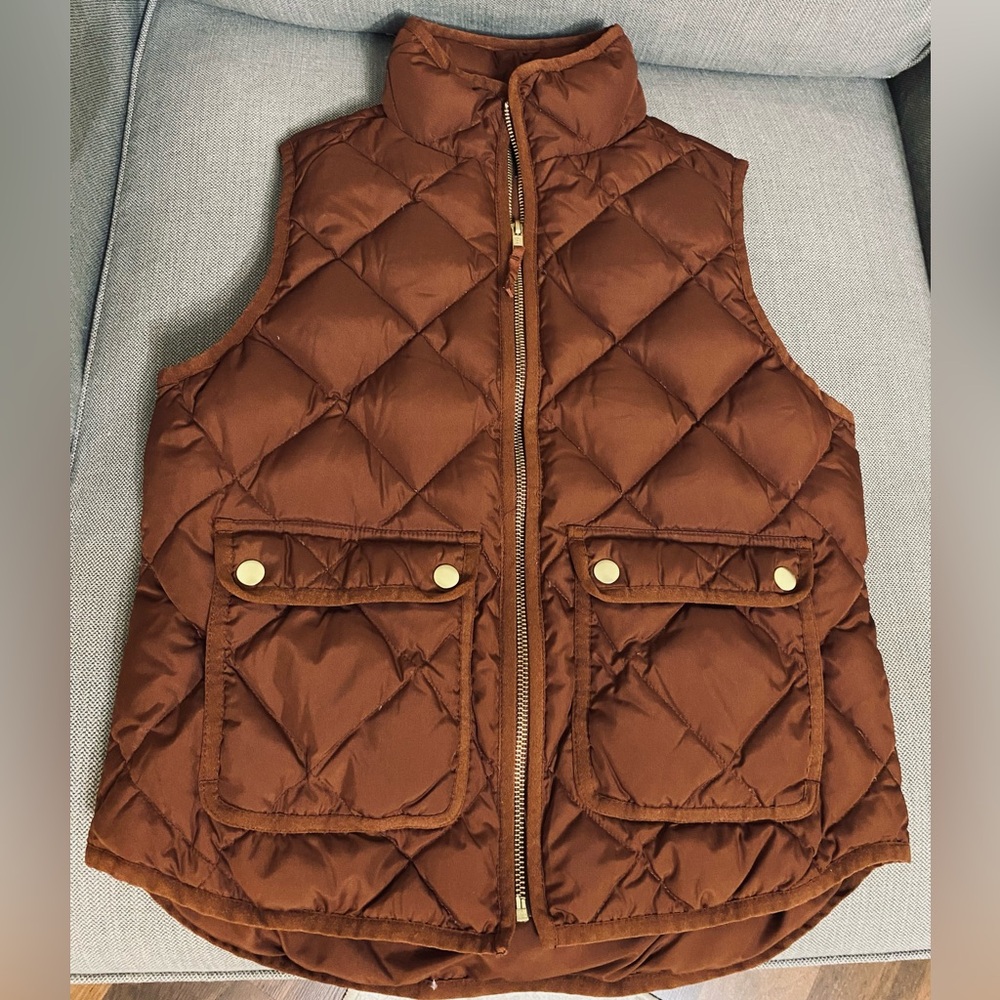 J. Crew Petite Small Brown Burnt Orange Quilted Vest with Pockets